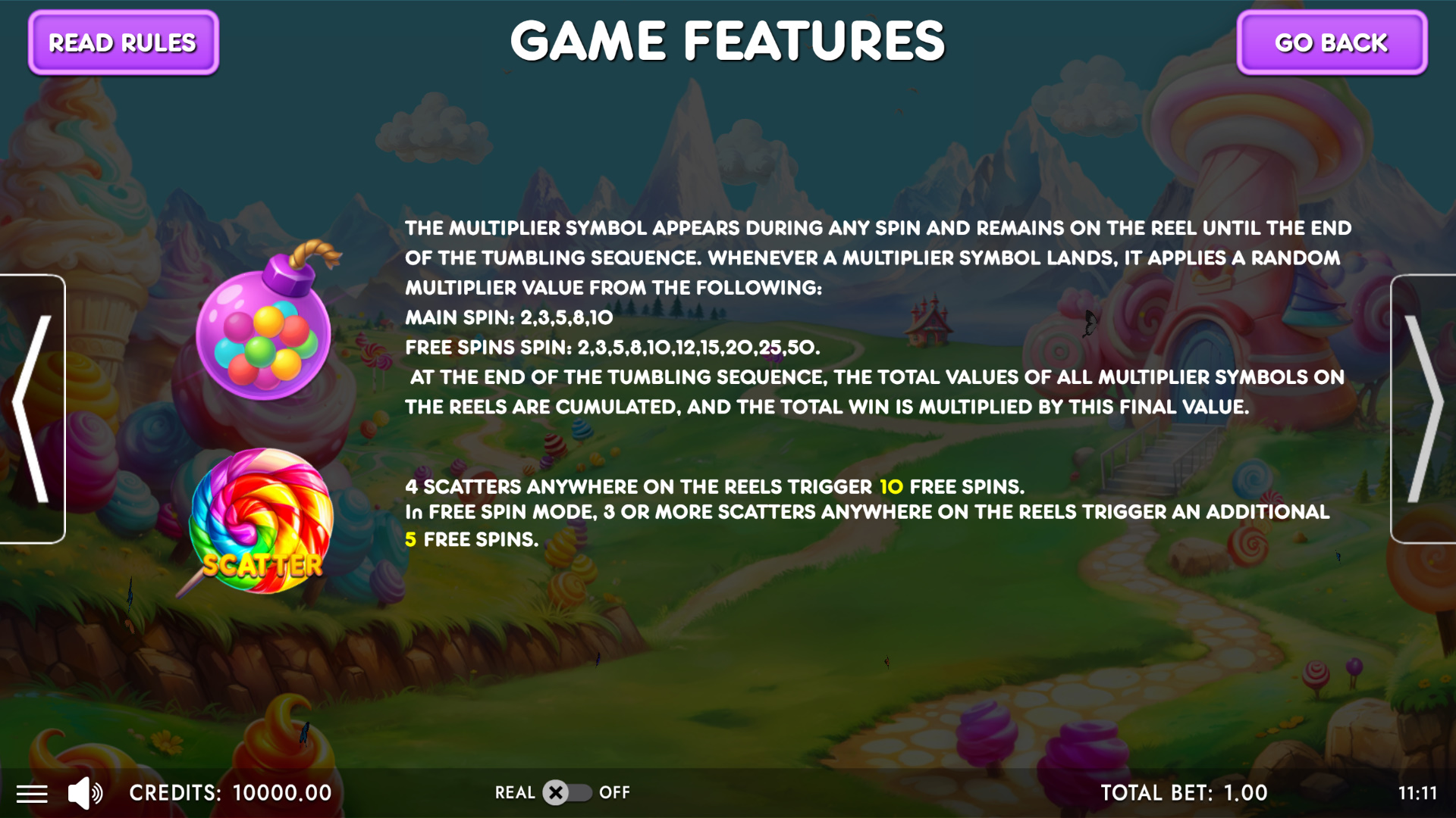 Sugar Candyland Powerup Cascade - Features