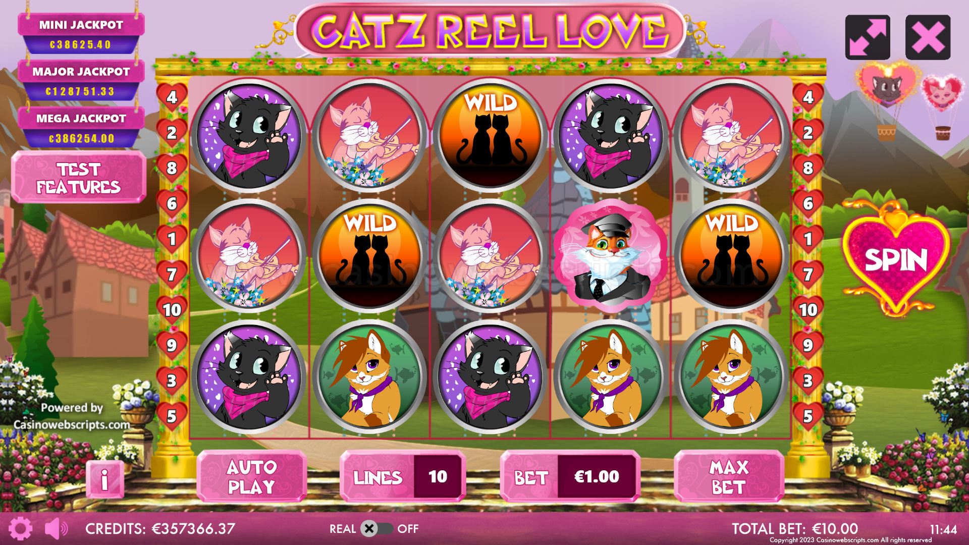 Catz Reel Love HTML5 Mobile and PC - Main Screen