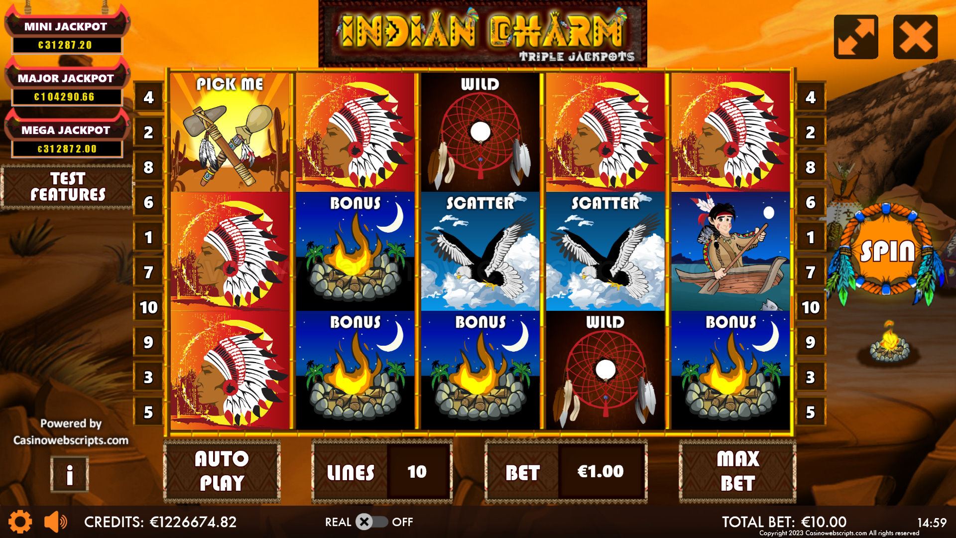 Indian Charm Triple Jackpots HTML5 Mobile and PC - Main Screen