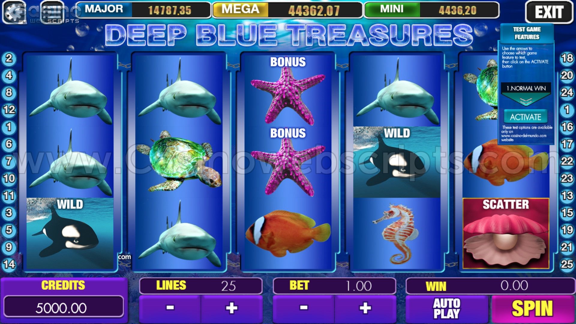 Deep Blue Treasures HTML5 Mobile and PC - Main Screen