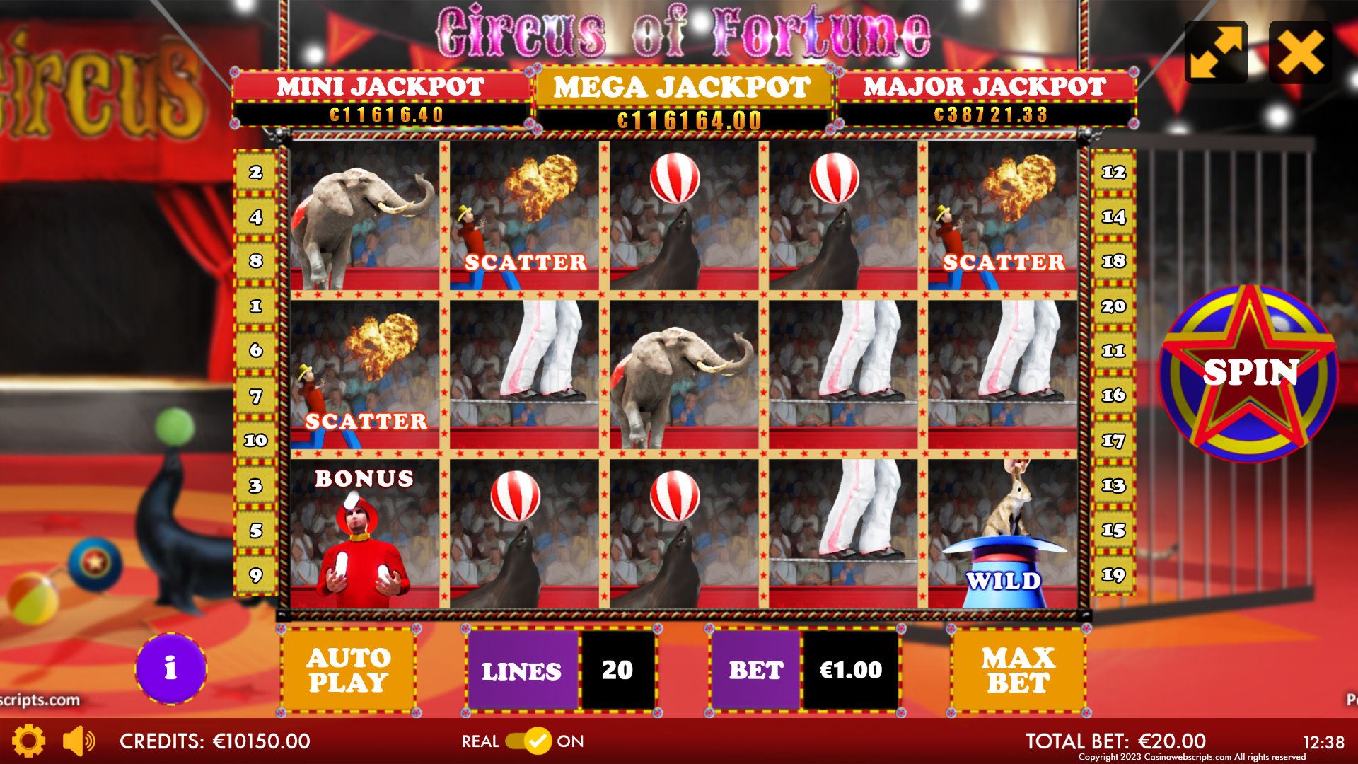 Circus of Fortune HTML5 Mobile and PC - Main Screen