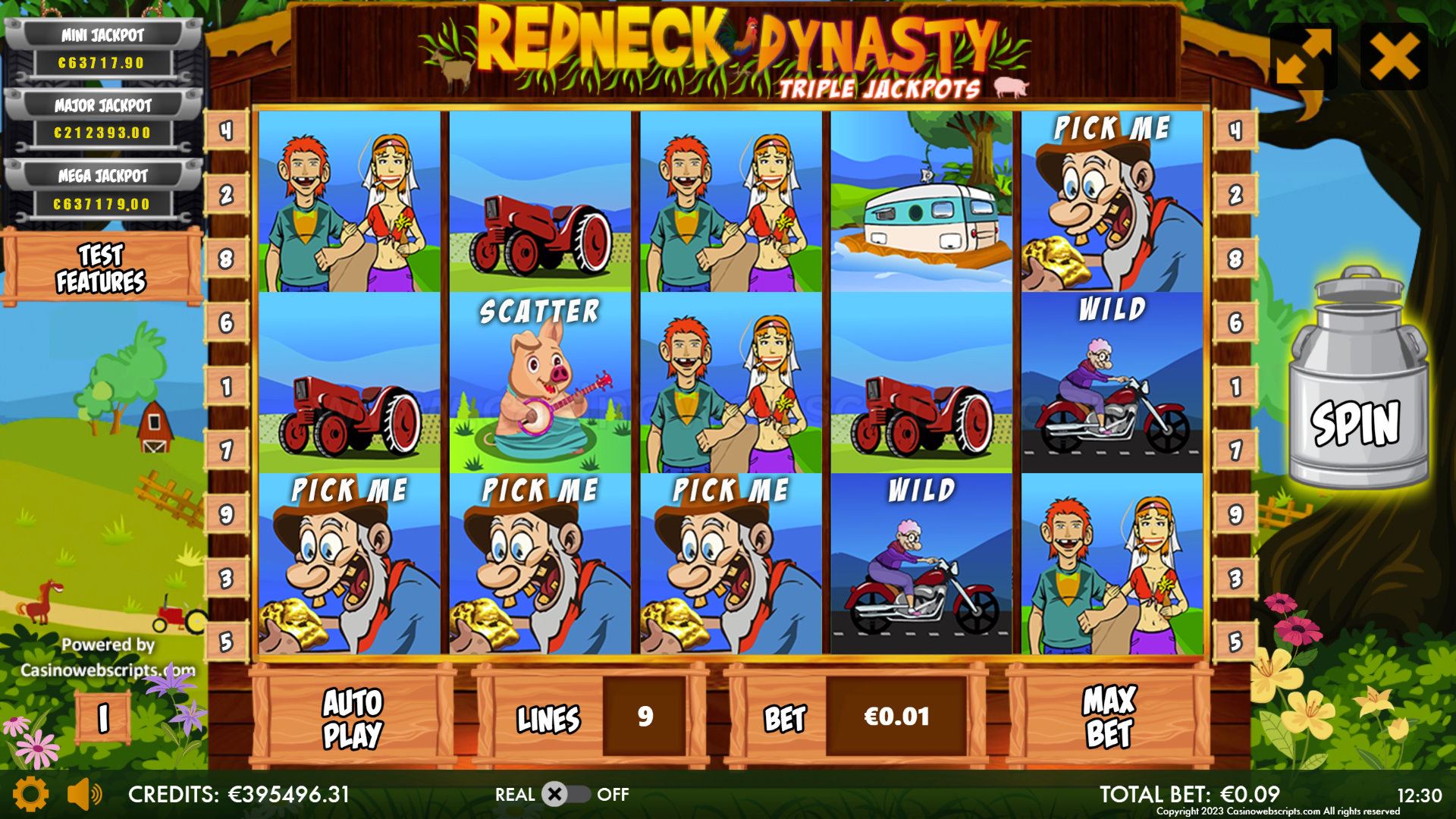 Redneck Dynasty Triple Jackpots Mobile and PC  - Main Screen
