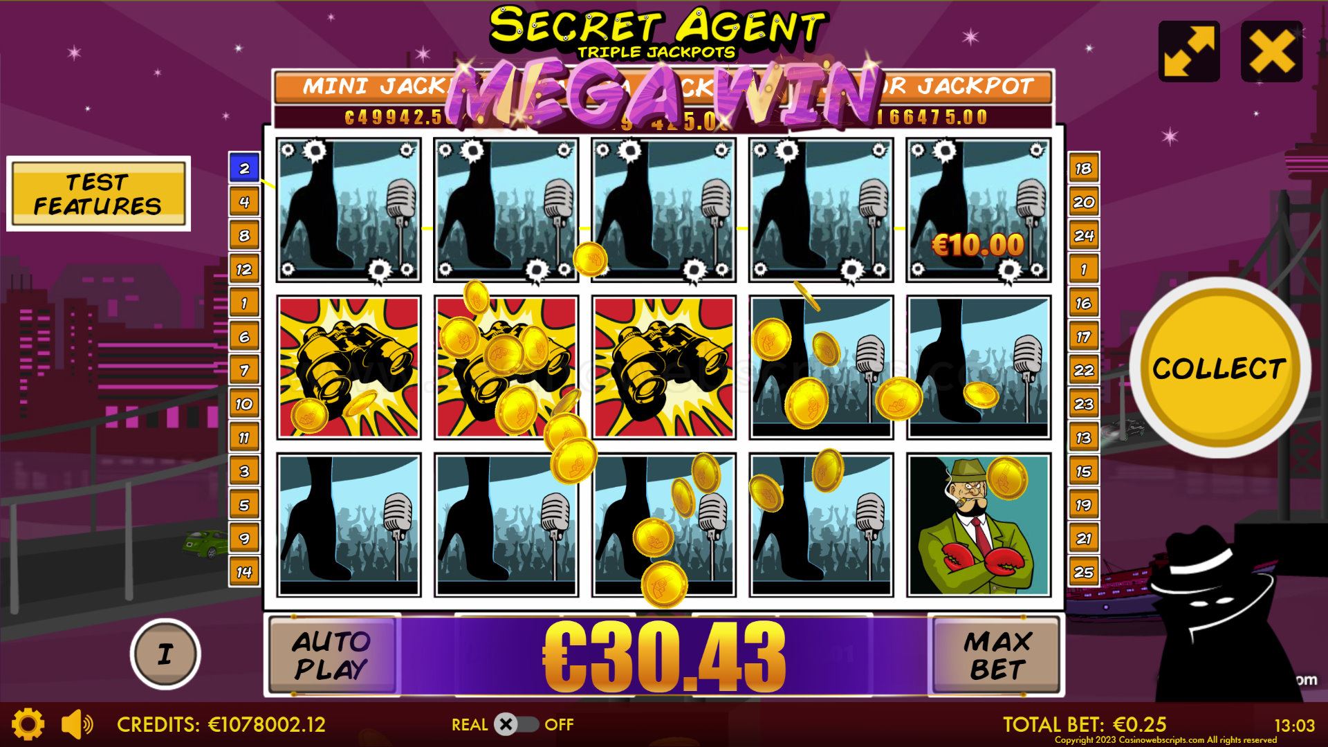 Secret Agent Triple Jackpot HTML5 Mobile and PC - Mega Win