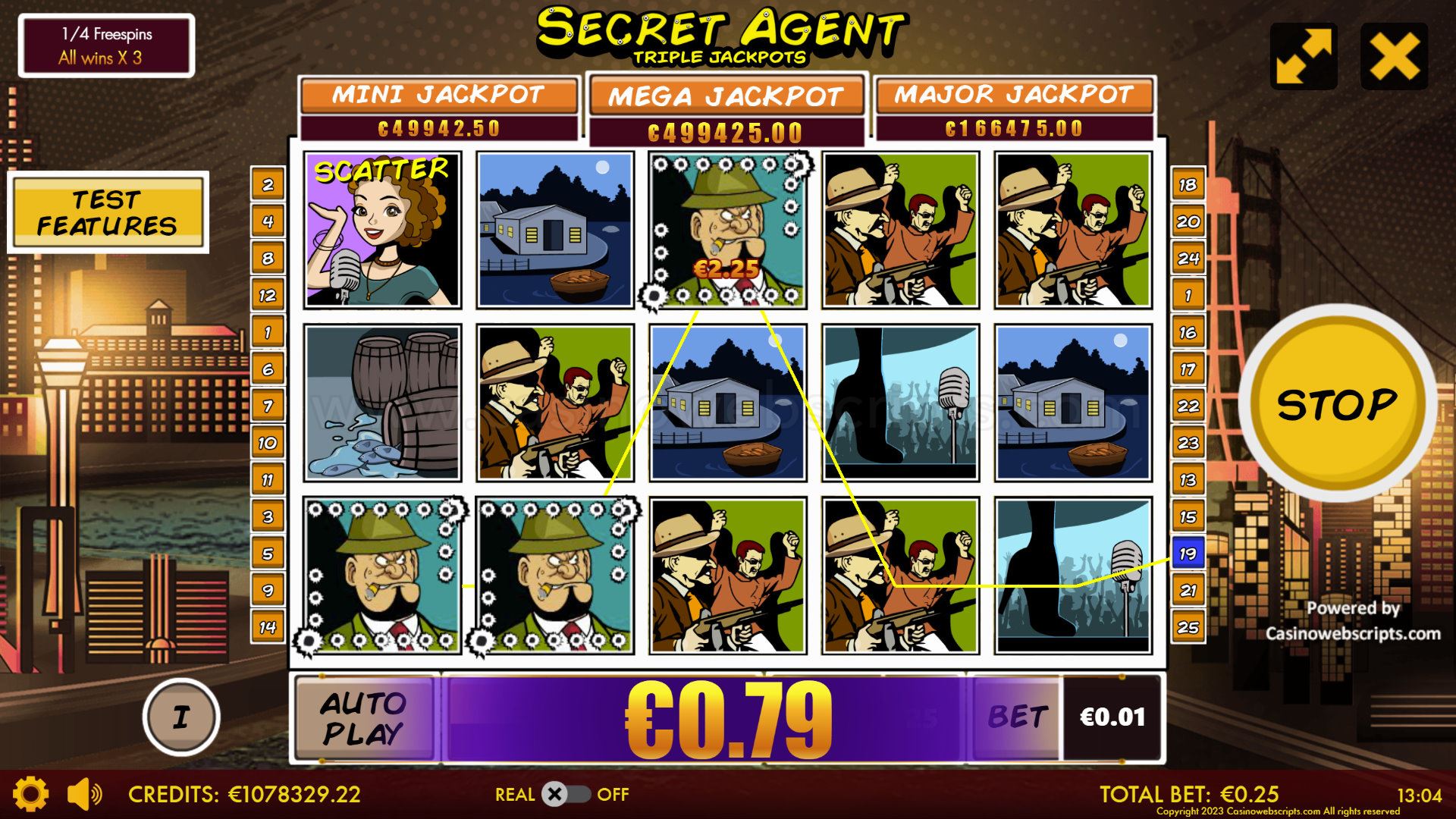 Secret Agent Triple Jackpot HTML5 Mobile and PC - Free Spins