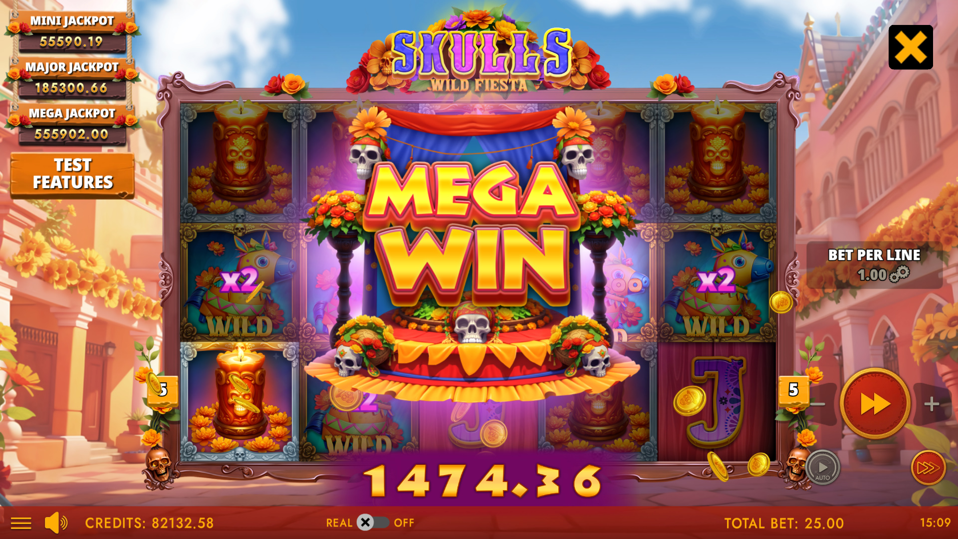 Skulls Wild Fiesta mega win celebration