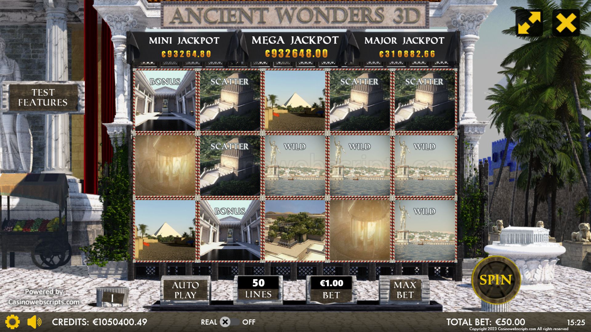 Ancient Wonders Slot 3D Mobile and PC - Main Screen