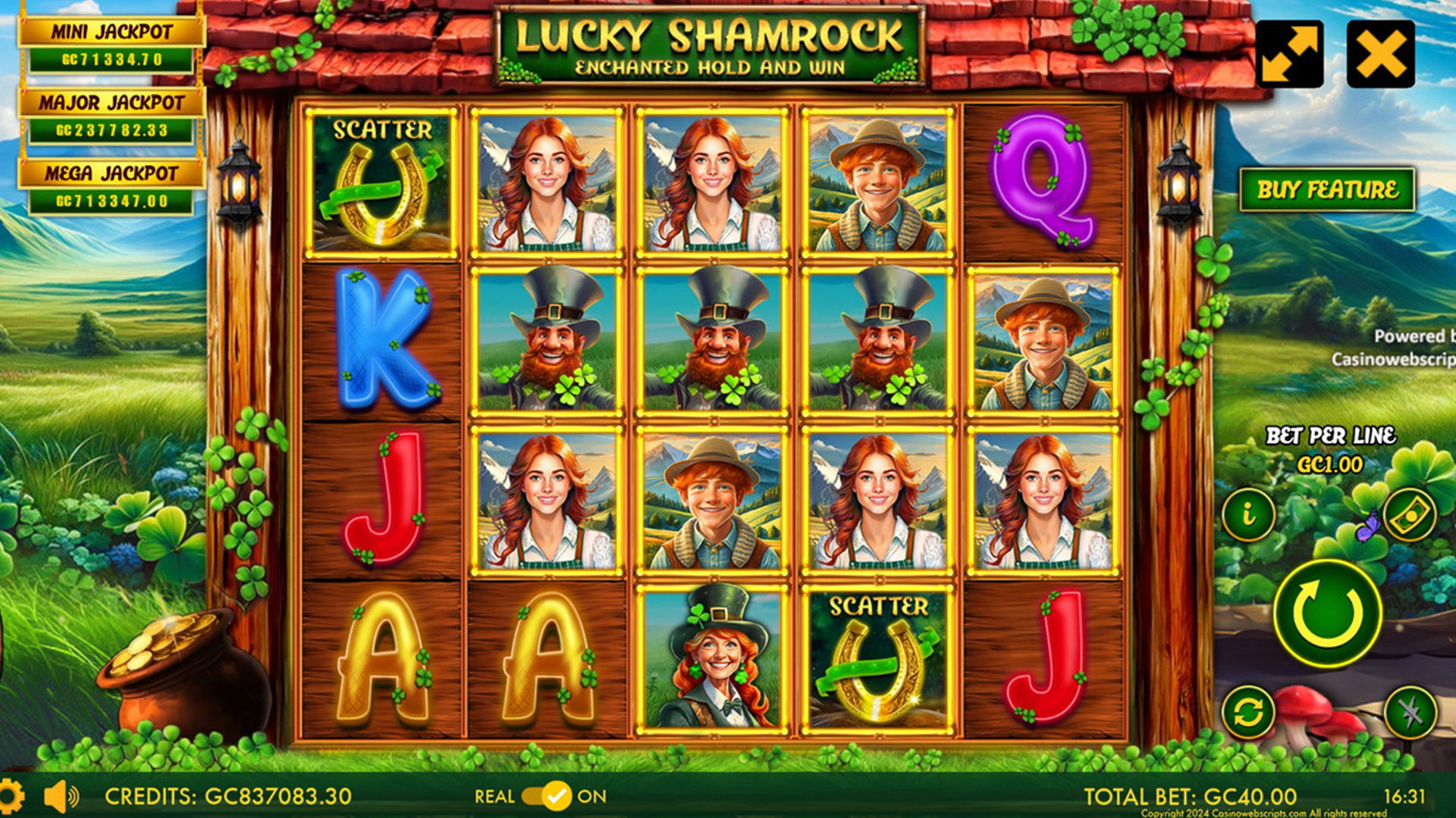 Lucky Shamrock - Enchanted Hold and Win - Main Screen