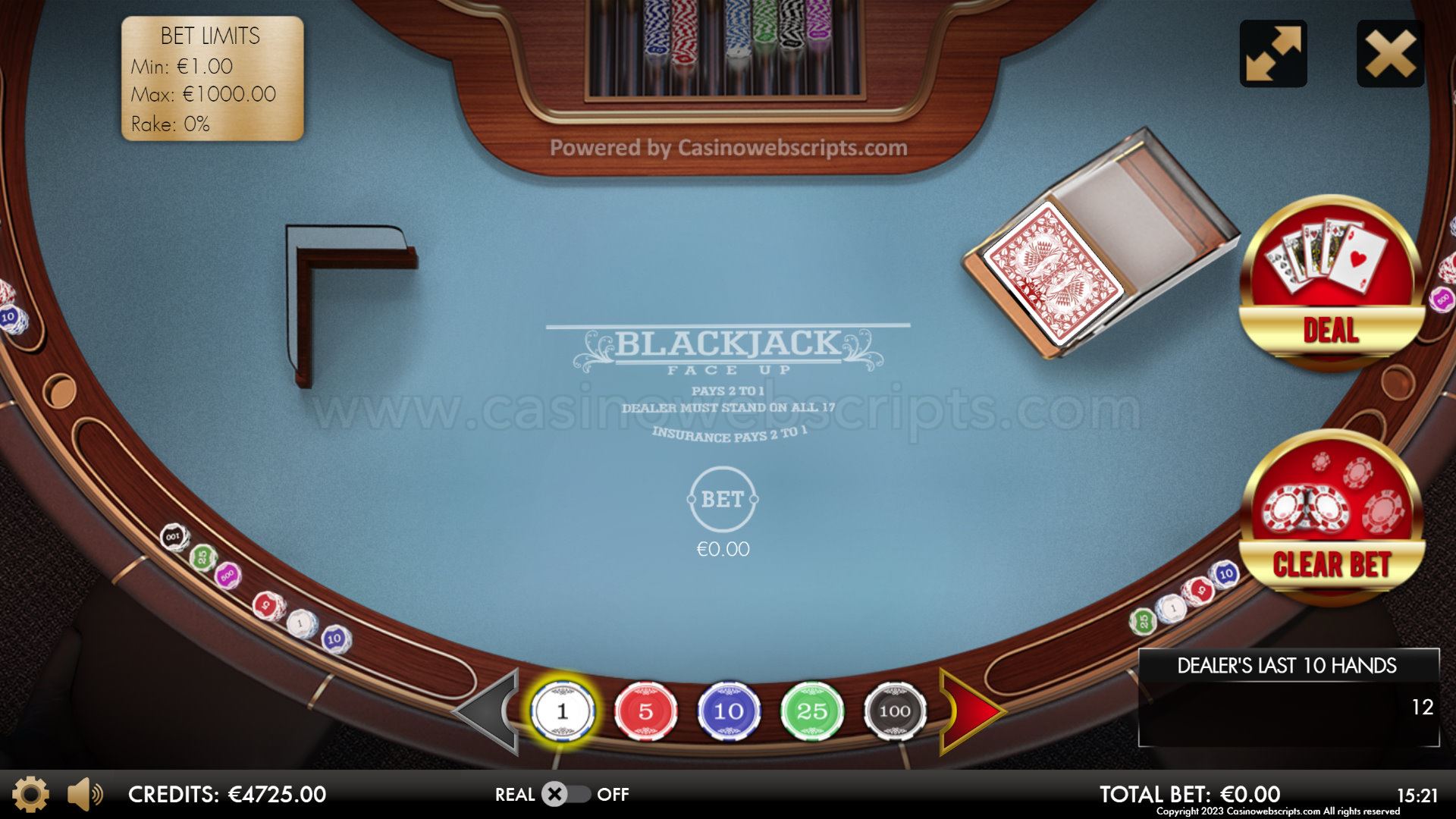 BlackJack 21 FaceUp Deluxe HTML5 Mobile and PC - Preview