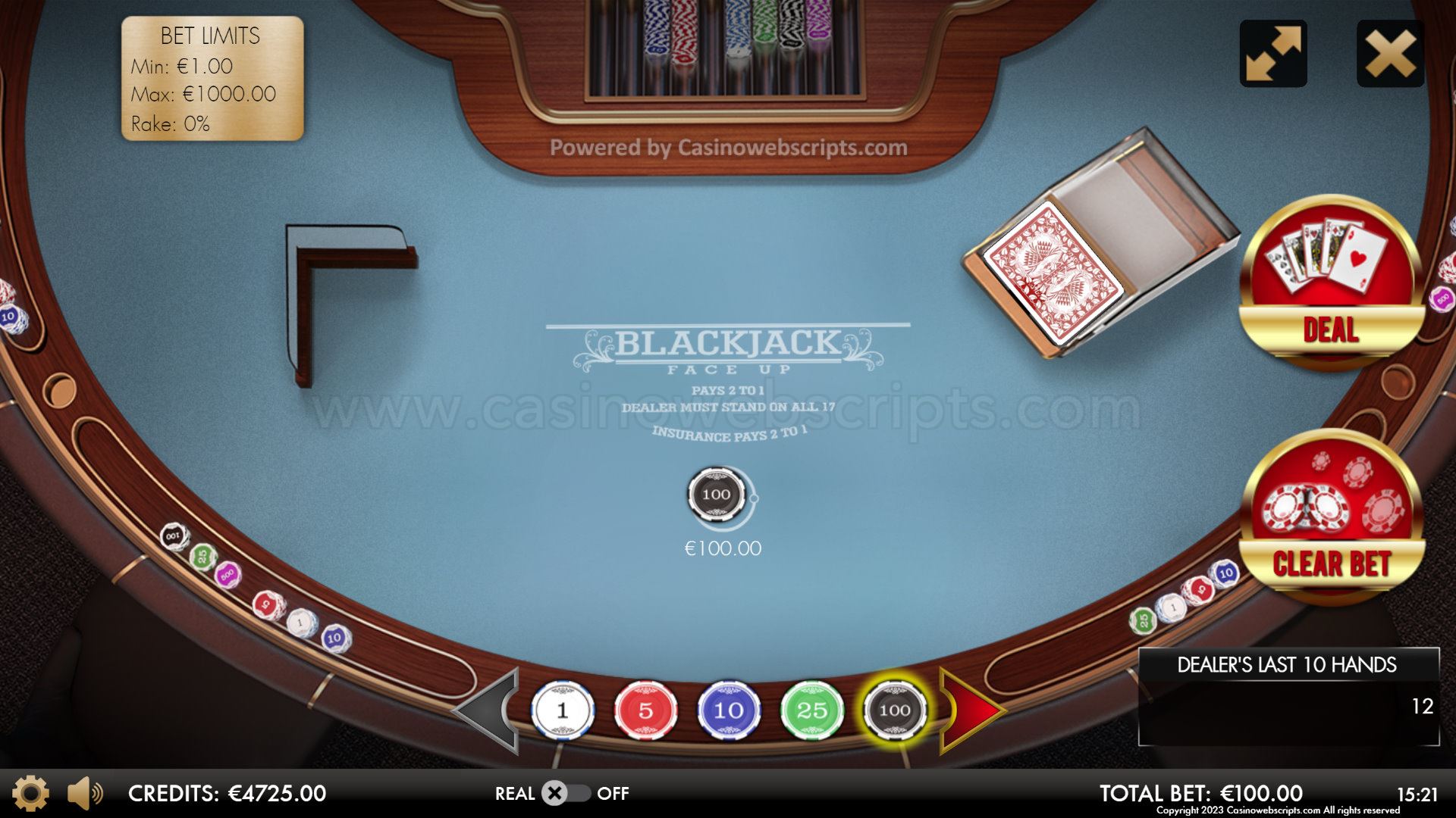 BlackJack 21 FaceUp Deluxe HTML5 Mobile and PC - Preview