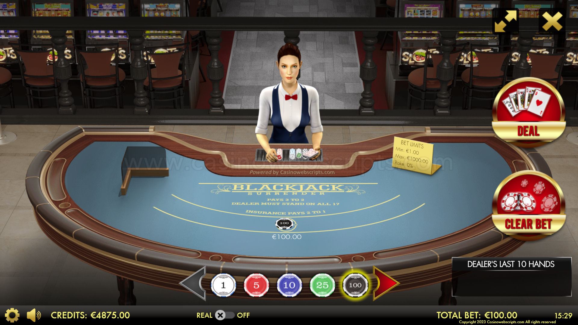 Blackjack 21 Surrender 3D Dealer Deluxe HTML5 Mobile and PC - Preview