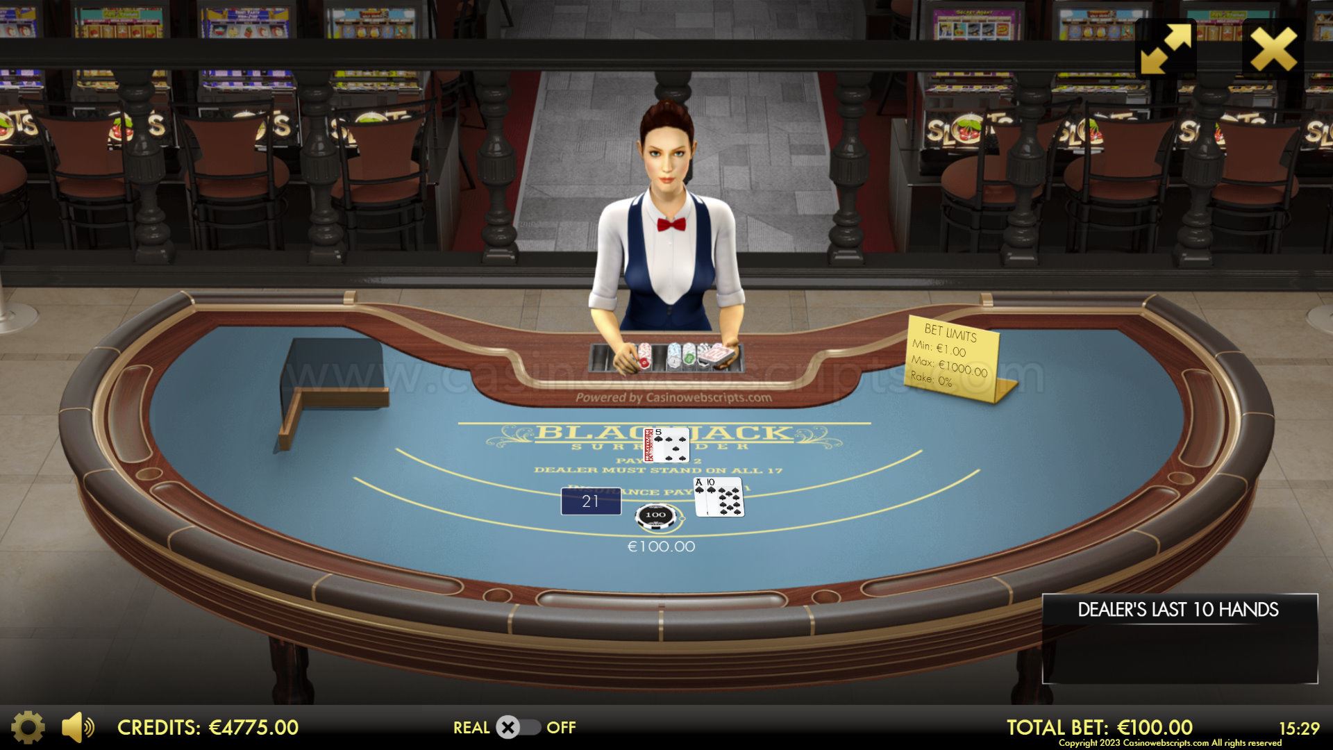 Blackjack 21 Surrender 3D Dealer Deluxe HTML5 Mobile and PC - Preview