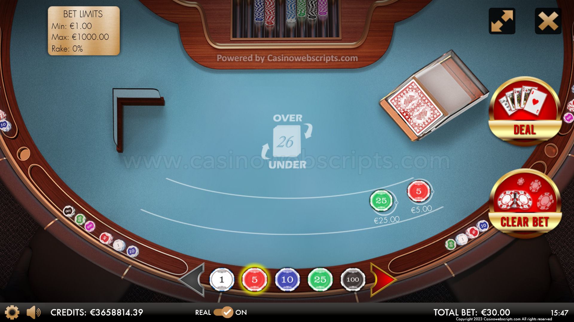 Over or Under 26 4Card Joker Deluxe HTML5 Mobile and PC - Preview
