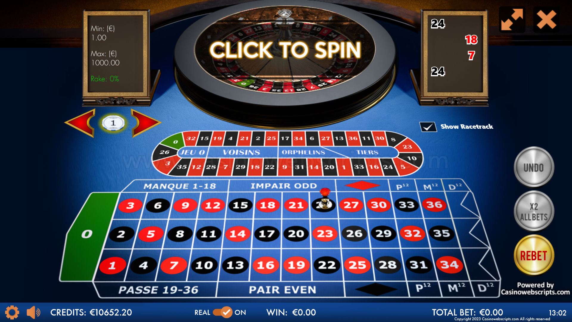 French Roulette 3D Advanced - Mobile and PC - Preview