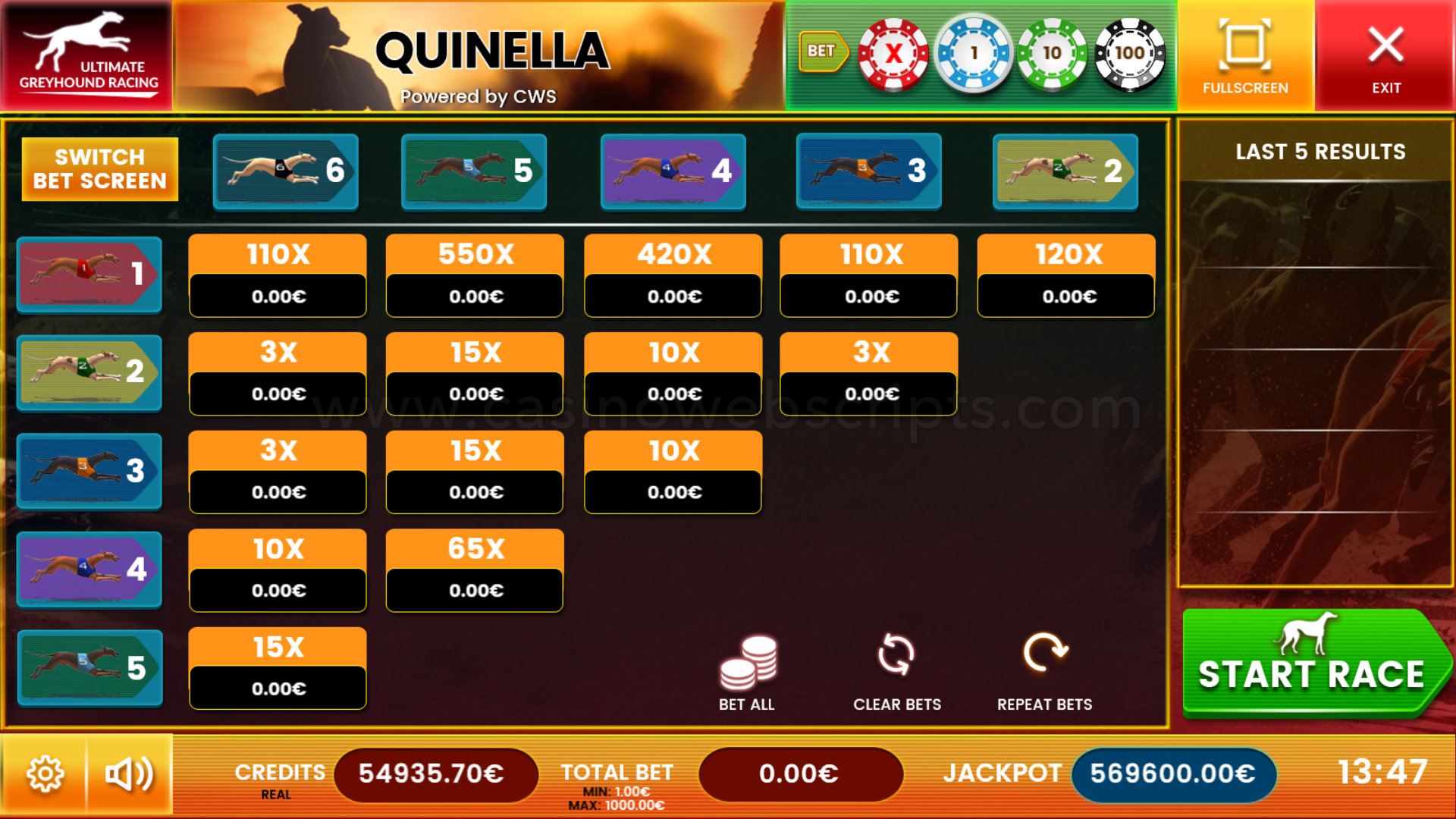 Greyhound Dog Racing Quinella - Mobile and PC - Preview