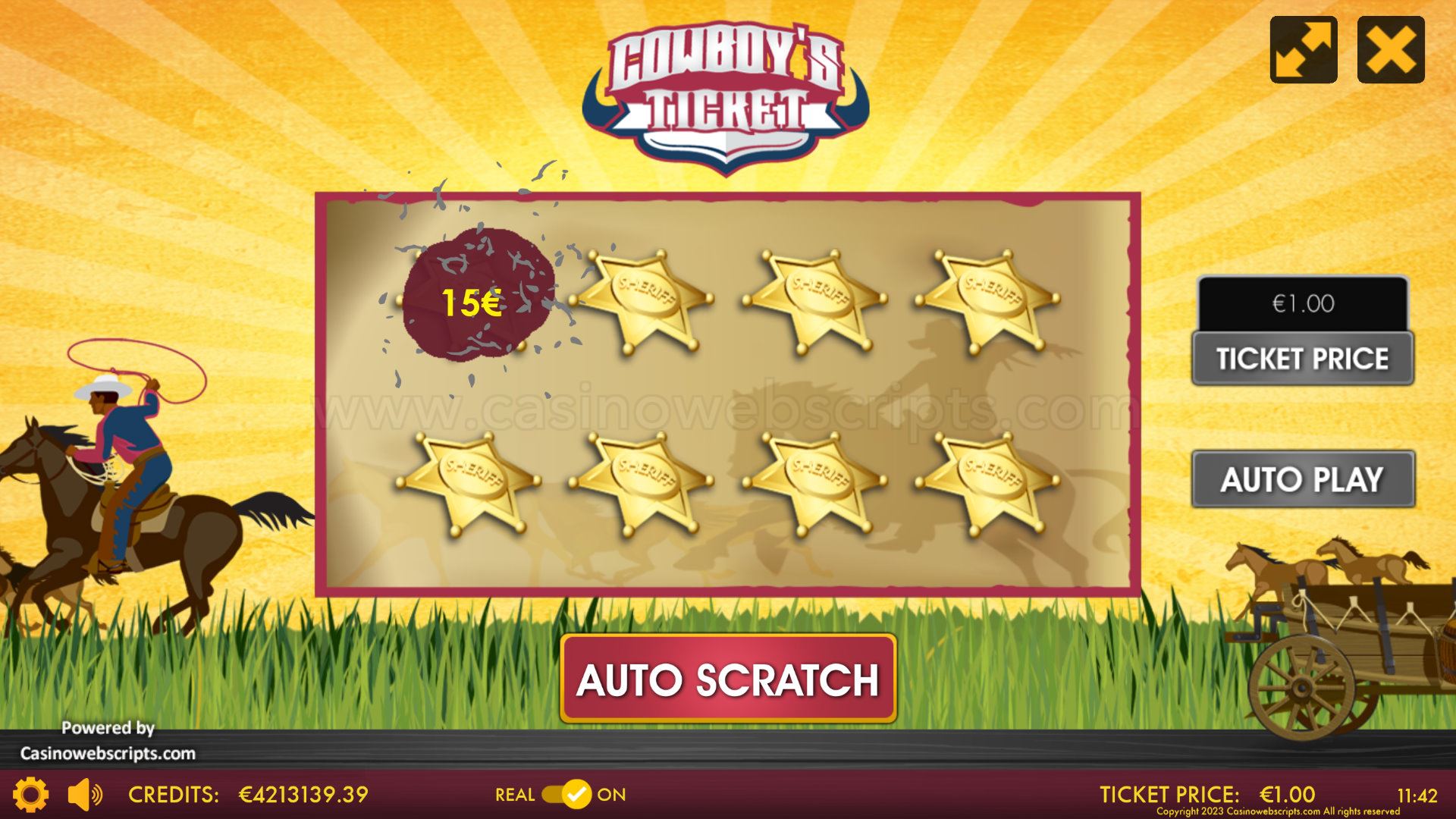 Cowboy Ticket Scratch Card  Mobile and PC - Preview