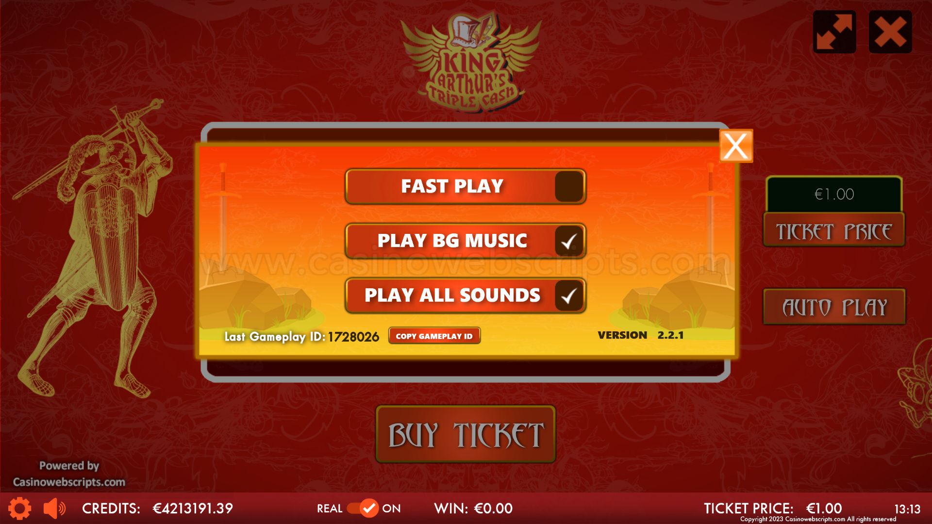 King Arthur Triple Cash Scratch Card Mobile and PC - Preview