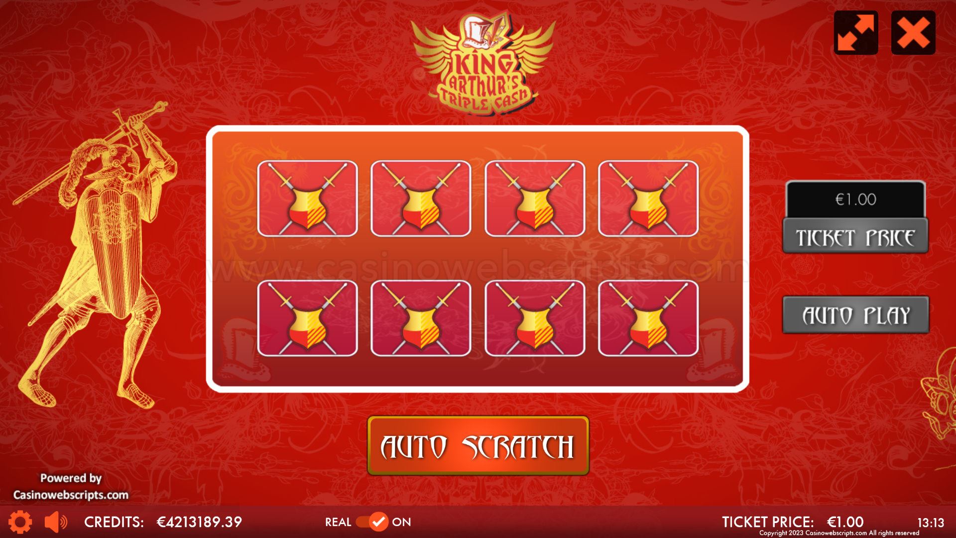 King Arthur Triple Cash Scratch Card Mobile and PC - Preview