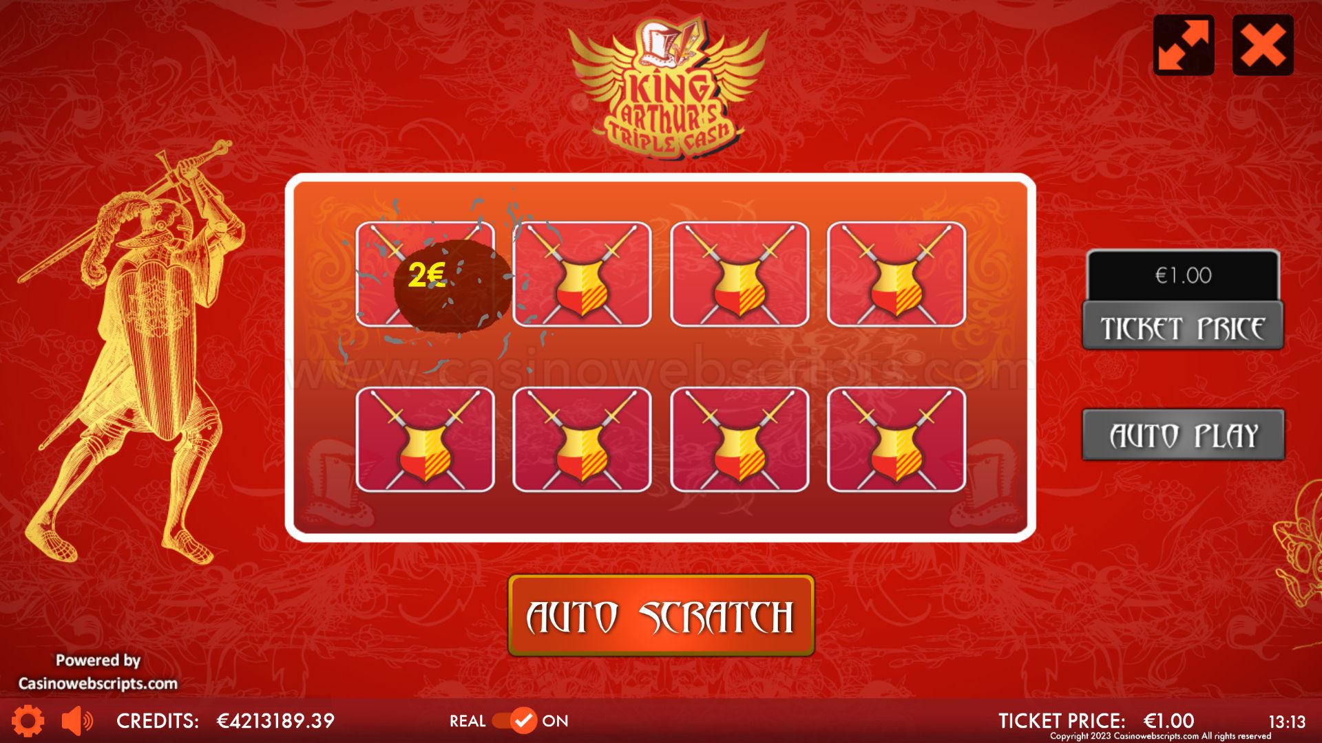 King Arthur Triple Cash Scratch Card Mobile and PC - Preview