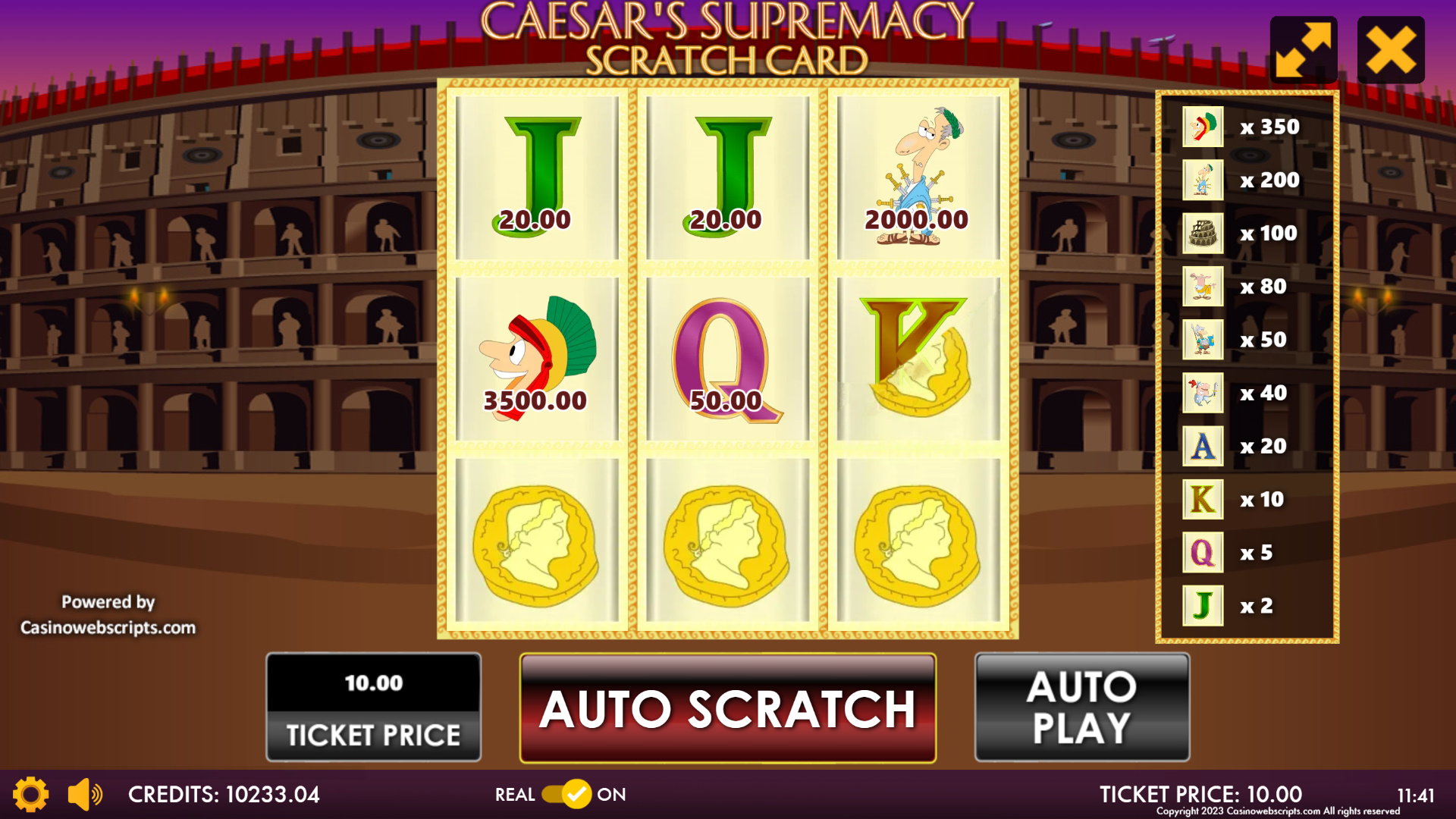 Caesar Supremacy Scratch Card - Preview