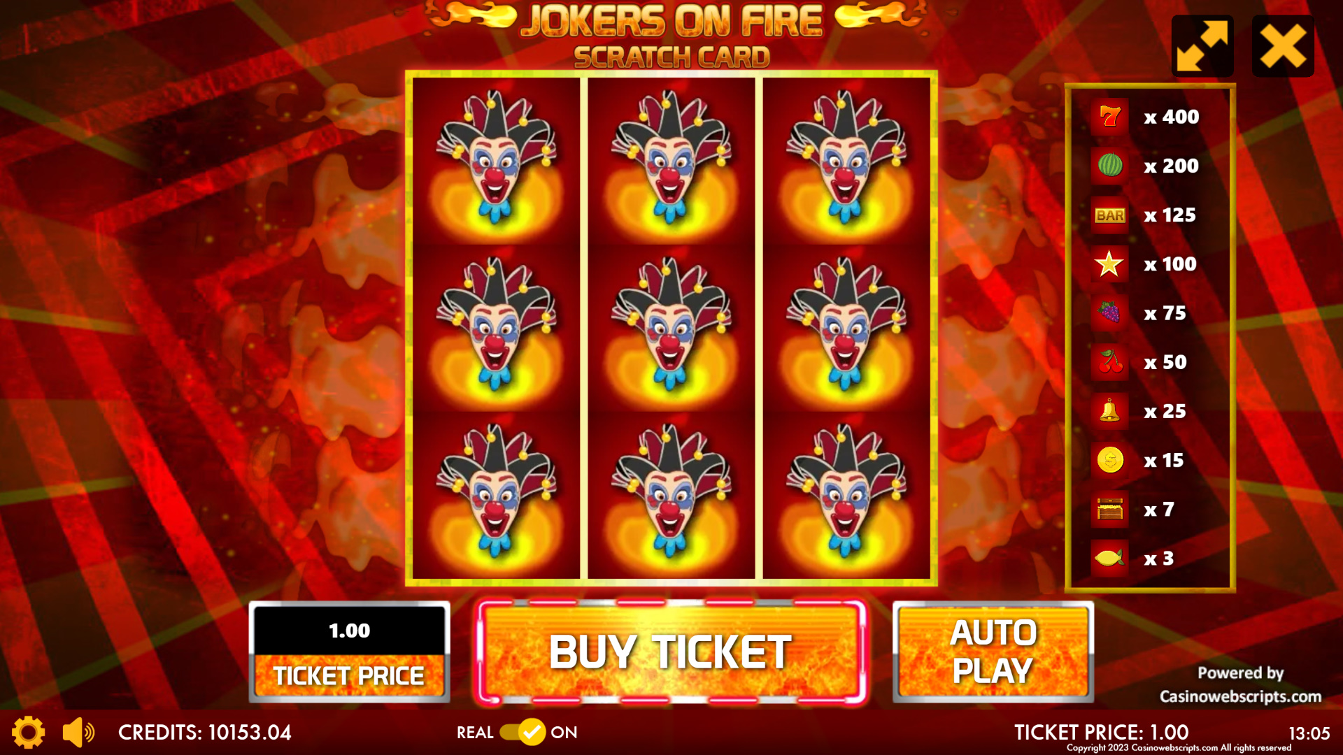 Jokers on Fire Scratch Card - Preview