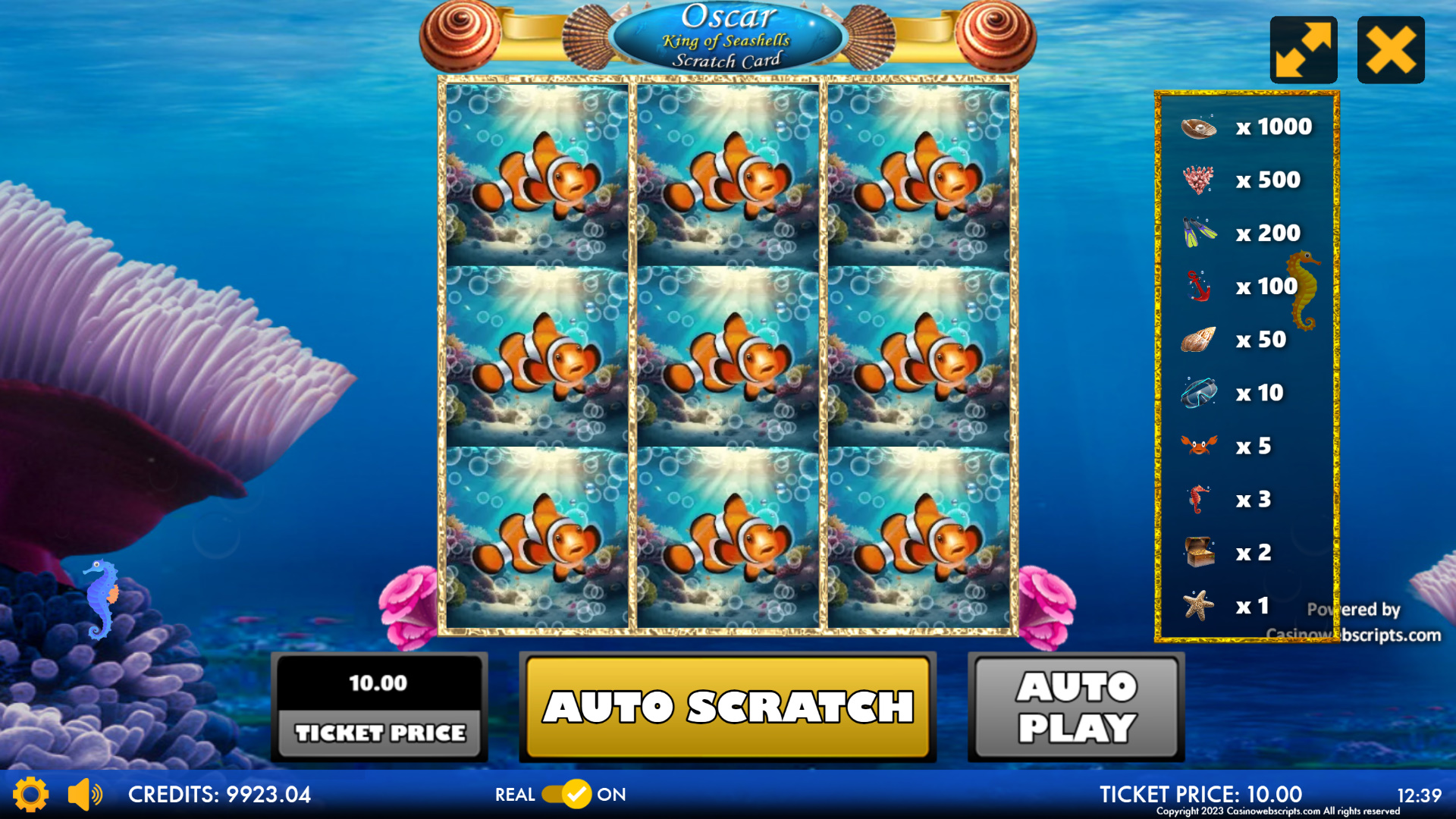 Oscar - King of Seashells Scratch Card - Preview