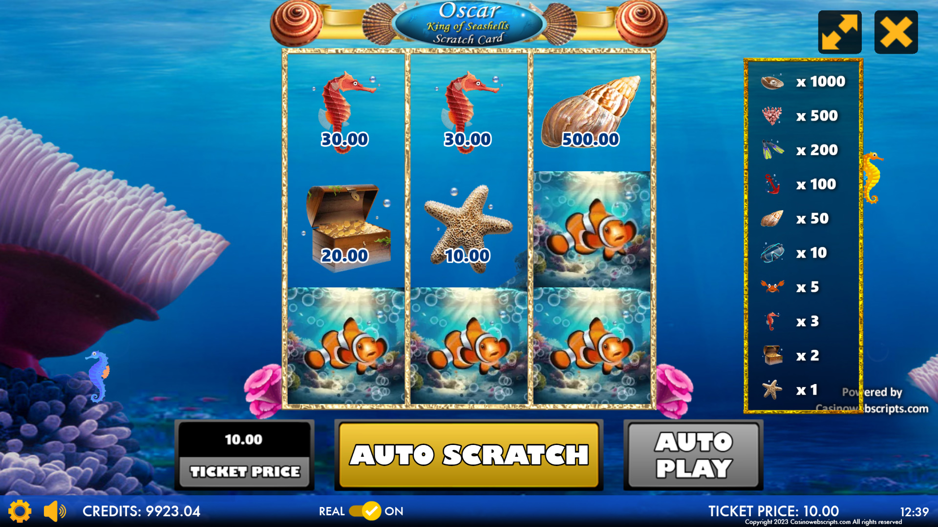 Oscar - King of Seashells Scratch Card - Preview